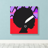Lady mit Afro Red und lila Stammesdruck Leinwanddruck (Insitu (Holzboden))