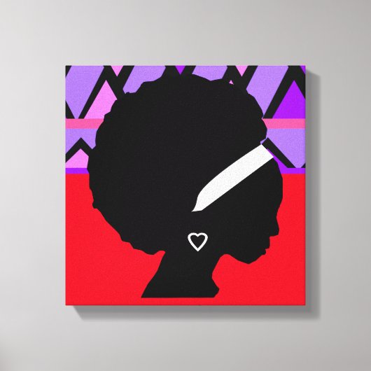 Lady mit Afro Red und lila Stammesdruck Leinwanddruck (Vorderseite)