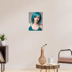 Lady mit Aquamariner Haare Poster