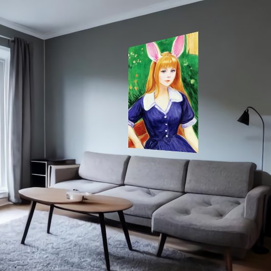 Lady mit blauem Kleid und sonnigen Ohren | Art der Poster