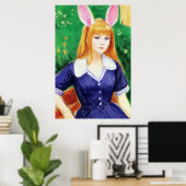 Lady mit blauem Kleid und sonnigen Ohren | Art der Poster (Heimbüro)