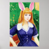 Lady mit blauem Kleid und sonnigen Ohren | Art der Poster (Vorne)