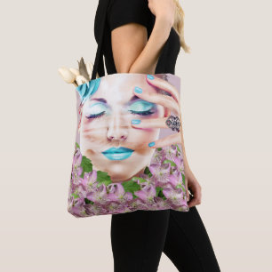 Lady mit Blue Makeup Augen geschlossen Dreaming-Bl Tasche