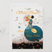 LADY MIT BLUME BOUQUET UND BUTTERFLIS MONOGRAM EINLADUNG (Vorne/Hinten)