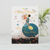 LADY MIT BLUME BOUQUET UND BUTTERFLIS MONOGRAM EINLADUNG (Stehend Vorderseite)