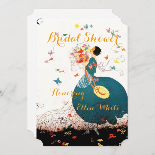 LADY MIT BLUME BOUQUET UND BUTTERFLIS MONOGRAM EINLADUNG (Vorne/Hinten)