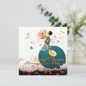 LADY MIT BLUME BOUQUET UND BUTTERFLIS MONOGRAM EINLADUNG (Stehend Vorderseite)