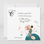 LADY MIT BLUME BOUQUET UND BUTTERFLIS MONOGRAM EINLADUNG (Rückseite)