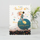 LADY MIT BLUME BOUQUET UND SCHALTFLEUCHEN 16 EINLADUNG (Stehend Vorderseite)