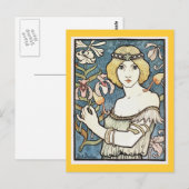 Lady mit Blume ~ Jugendstil "Salon des cent" Postkarte (Vorne/Hinten)