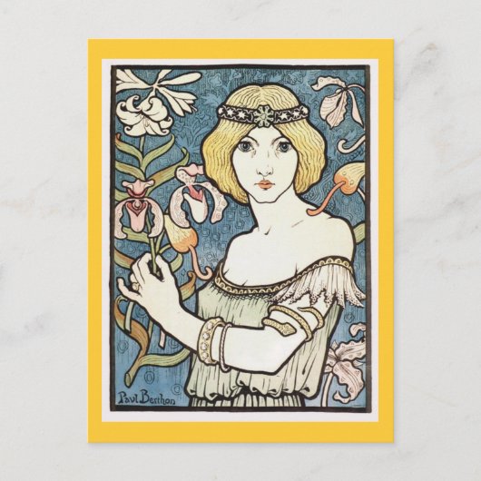 Lady mit Blume ~ Jugendstil "Salon des cent" Postkarte (Vorderseite)