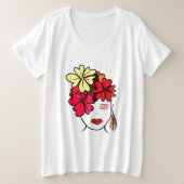Lady mit Blume-Portrait Große Größe T-Shirt (Design vorne)