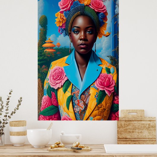 Lady mit Blumenjacke und Anzug Poster (Küche)