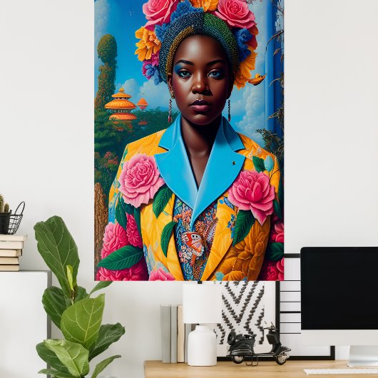 Lady mit Blumenjacke und Anzug Poster (Heimbüro)