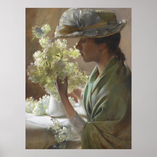 Lady mit Bouquet von Charles Courtney Curran Poster (Vorne)