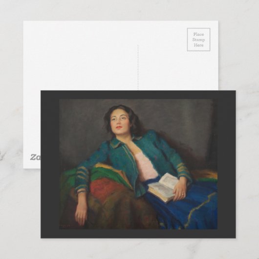 Lady mit Buch Postkarte (Vorne/Hinten)