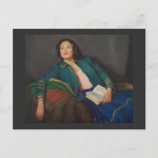 Lady mit Buch Postkarte (Vorderseite)