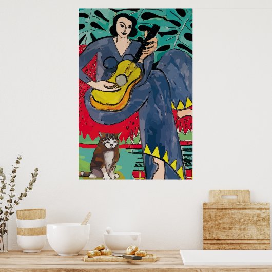 Lady mit Cat und Gitarre Poster (Küche)