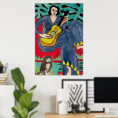 Lady mit Cat und Gitarre Poster (Heimbüro)