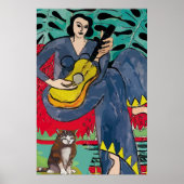 Lady mit Cat und Gitarre Poster (Vorne)