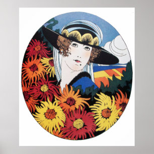 Lady mit Chrysanthemum-Blume Poster