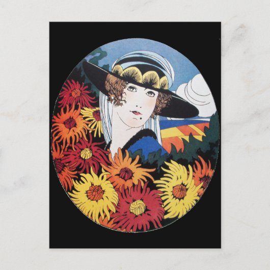 Lady mit Chrysanthemum-Blume Postkarte (Vorderseite)