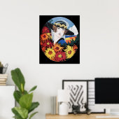 Lady mit Chrysanthemum-Blume, schwarz Poster (Heimbüro)