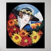 Lady mit Chrysanthemum-Blume, schwarz Poster (Vorne)