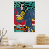 Lady mit Dackel und Gitarre Poster (Küche)