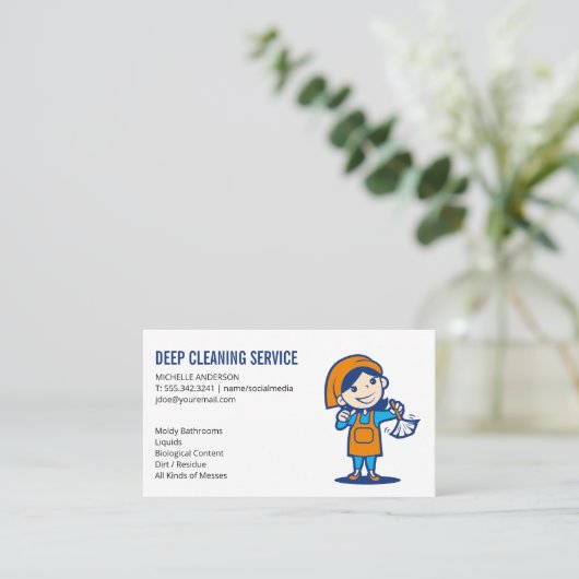Lady mit Duster reinigen Visitenkarte (Stehend Vorderseite)