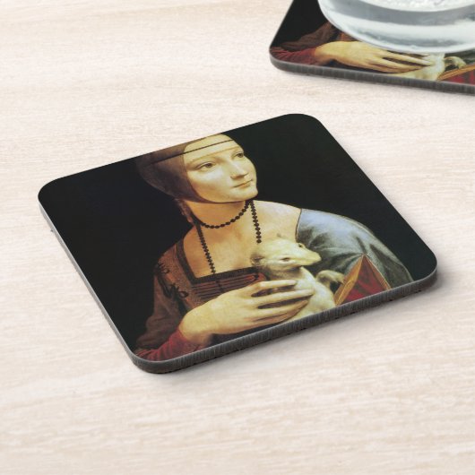 Lady mit einem Ermine von Leonardo da Vinci Getränkeuntersetzer (Linke Seite)