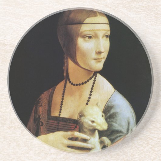 Lady mit einem Ermine von Leonardo da Vinci Sandstein Untersetzer (Vorne)