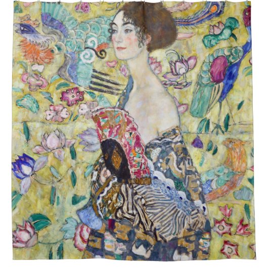 Lady mit einem Fan, Gustav Klimt Duschvorhang (Vorderseite)