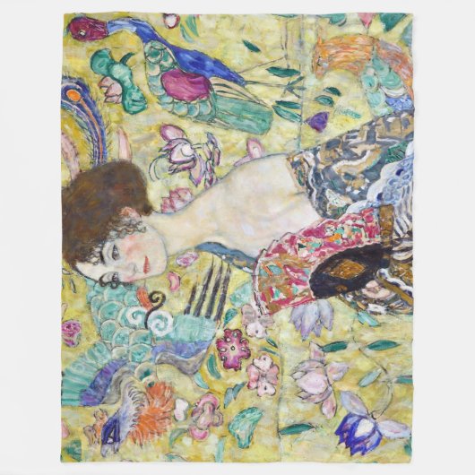 Lady mit einem Fan, Gustav Klimt Fleecedecke (Vorderseite)