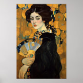 LADY MIT EINEM FAN Gustav Klimt Wand-Kunstposter Poster (Vorne)