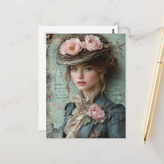 Lady mit einem Nature Hat Postkarte (Vorderseite/Rückseite Beispiel)