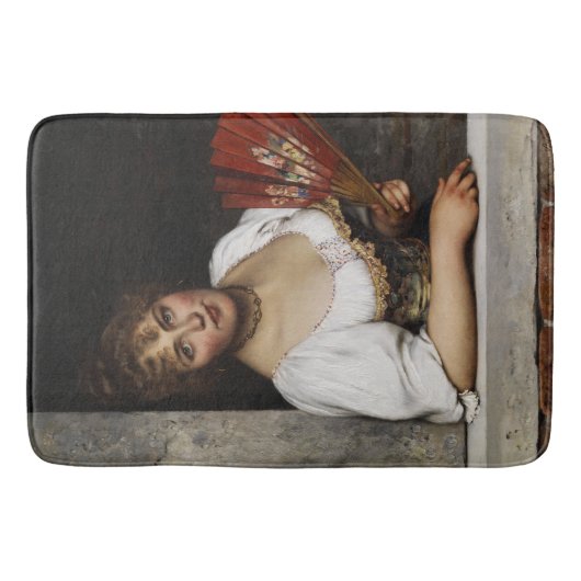 Lady mit einem roten Fan (von Eugene de Blaas) Badematte (Vorderseite)