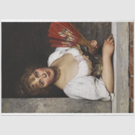 Lady mit einem roten Fan (von Eugene de Blaas) Seidenpapier