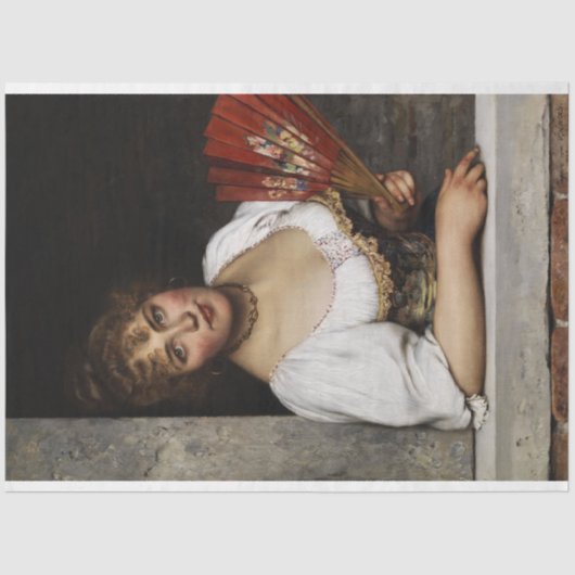 Lady mit einem roten Fan (von Eugene de Blaas) Seidenpapier (Vorderseite)