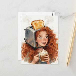 Lady mit einem Toaster auf dem Kopf Postkarte