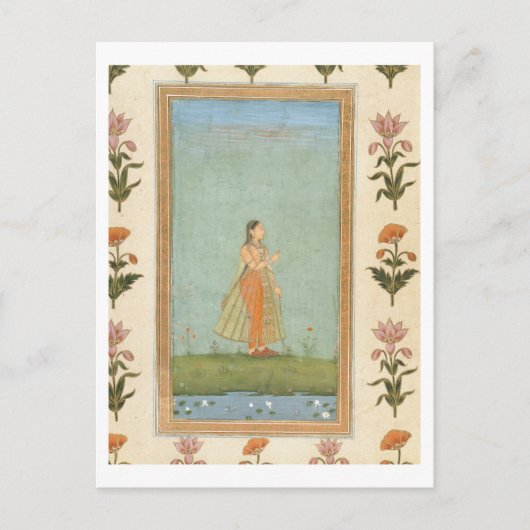 Lady mit einer Blume, stehend von einem Lilienteic Postkarte (Vorderseite)