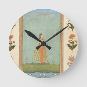 Lady mit einer Blume, stehend von einem Lilienteic Runde Wanduhr