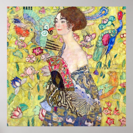 Lady mit Fan von Gustav Klimt Poster (Vorne)