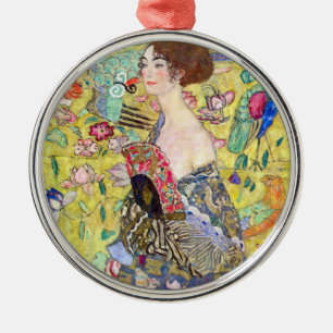 Lady mit Fan von Gustav Klimt, Vintager Japonismus Ornament Aus Metall