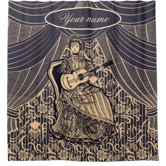 Lady mit Gitarre Duschvorhang (Vorderseite)