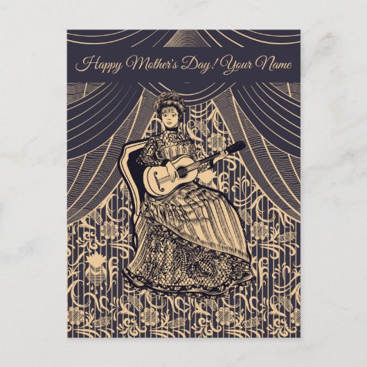 Lady mit Gitarre Feiertagspostkarte (Vorderseite)