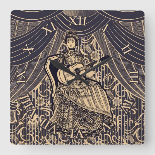 Lady mit Gitarre Quadratische Wanduhr (Vorderseite)