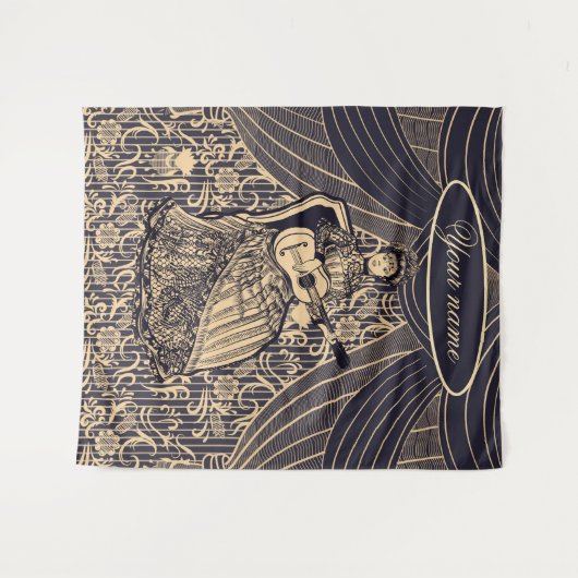 Lady mit Gitarre Wandteppich (Vorderseite (Horizontal))