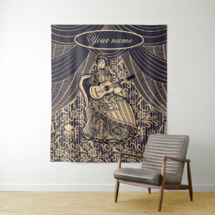Lady mit Gitarre Wandteppich
