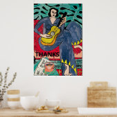 Lady mit Guitar & Coffee Cup, Text hinzufügen Poster (Küche)